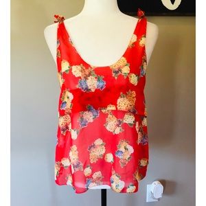 Bellatrix semi sheer red floral tank